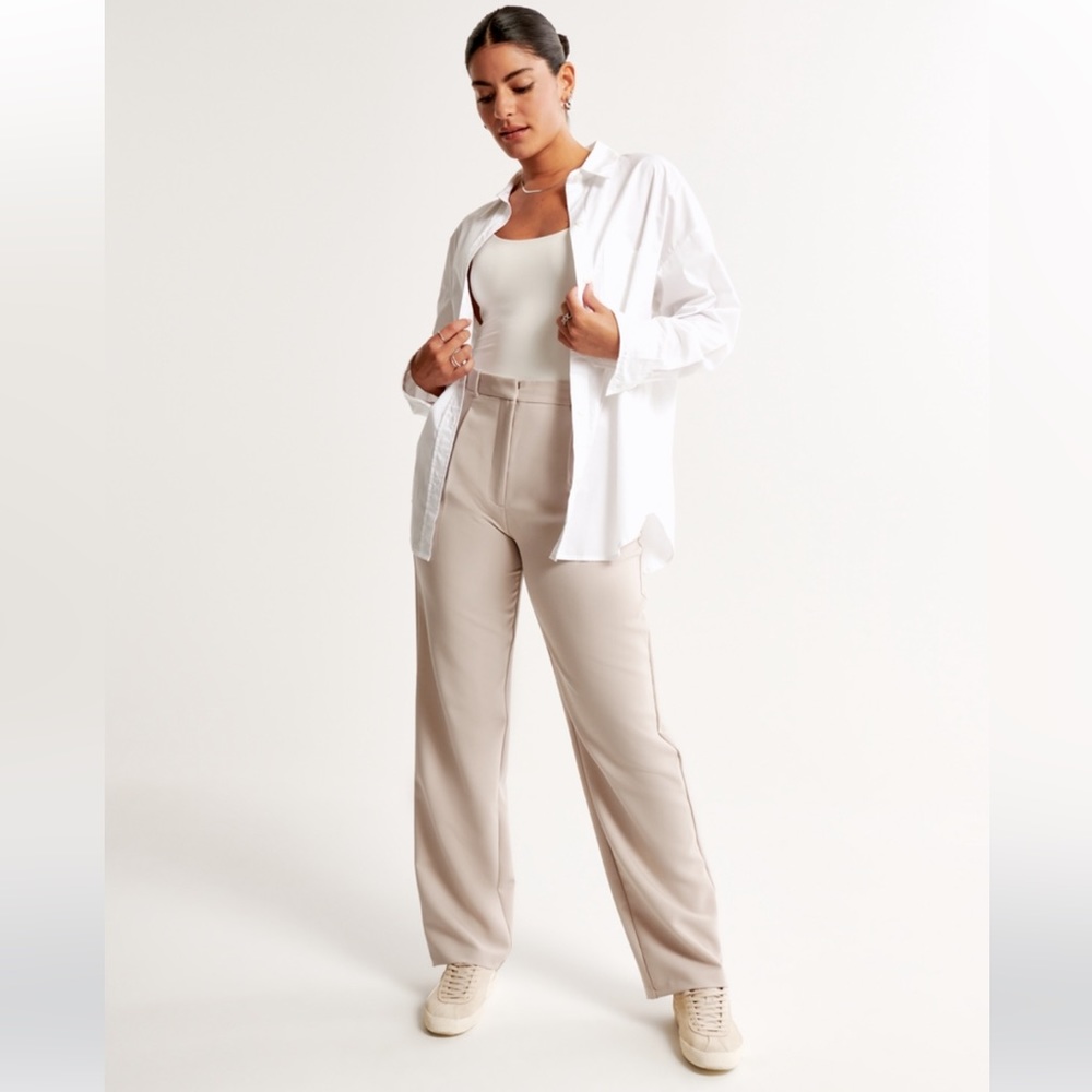 Abercrombie & Fitch Curve Love Tailored Straight Paint Light Taupe 28